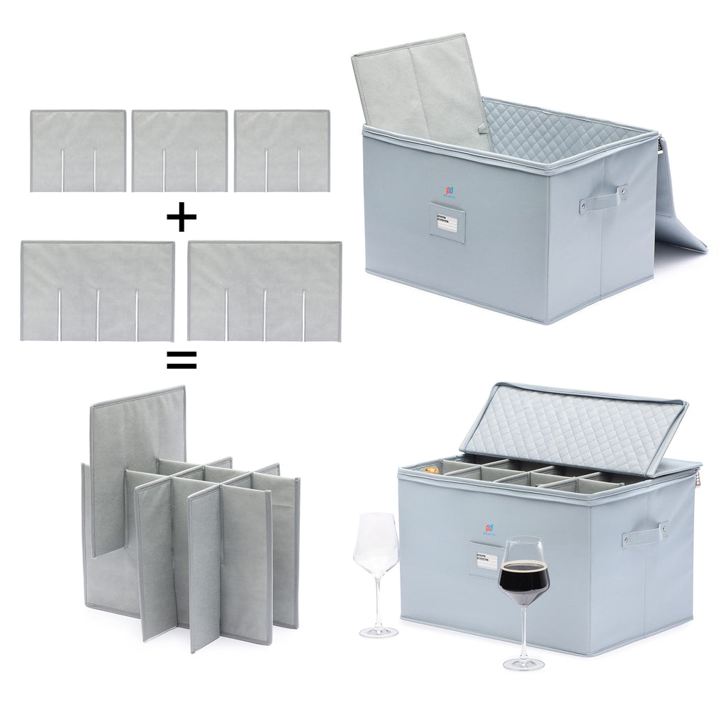 MOJECTO Extra Large Tall Hard Stemware Storage Box (20x15.5x13.2 In). 12-Large Padded Compartments For Wine Bottles, Glasses, Flutes, martini Up To 13.2 In Tall