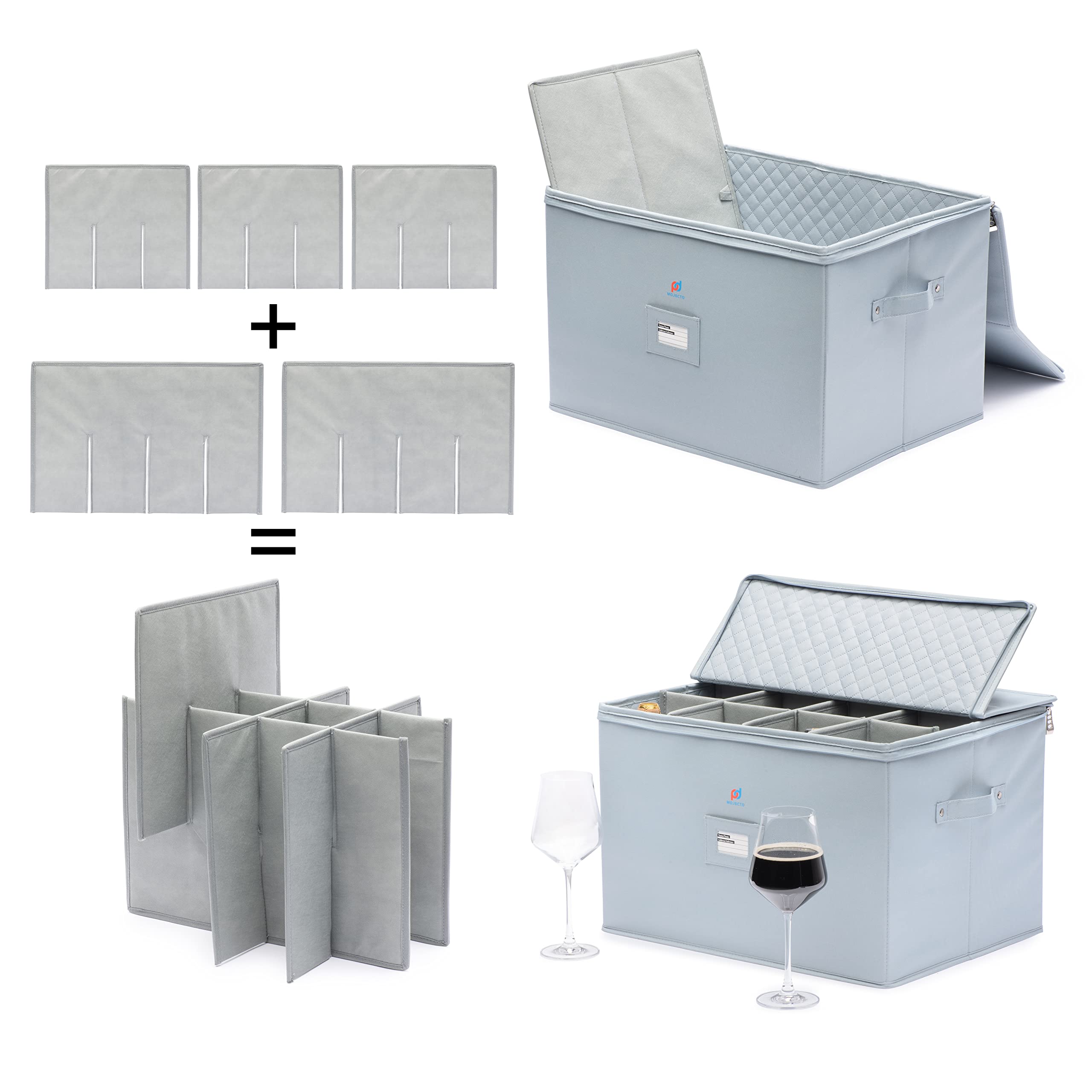 MOJECTO Extra Large Tall Hard Stemware Storage Box (20x15.5x13.2 In). 12-Large Padded Compartments For Wine Bottles, Glasses, Flutes, martini Up To 13.2 In Tall