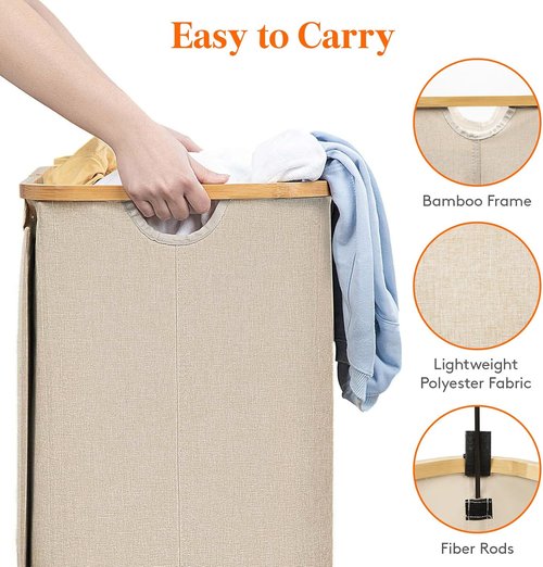 Lifewit 150L Laundry Basket - Foldable Hamper with Lid & Bamboo Handles | Beige, Large Capacity