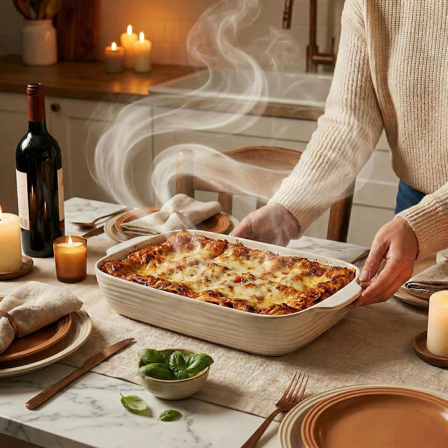 Regine Switzerland Baking Dish Set - Ceramic Casserole Dishes for Oven | 3-Piece Rectangular Bakeware in Arctic White