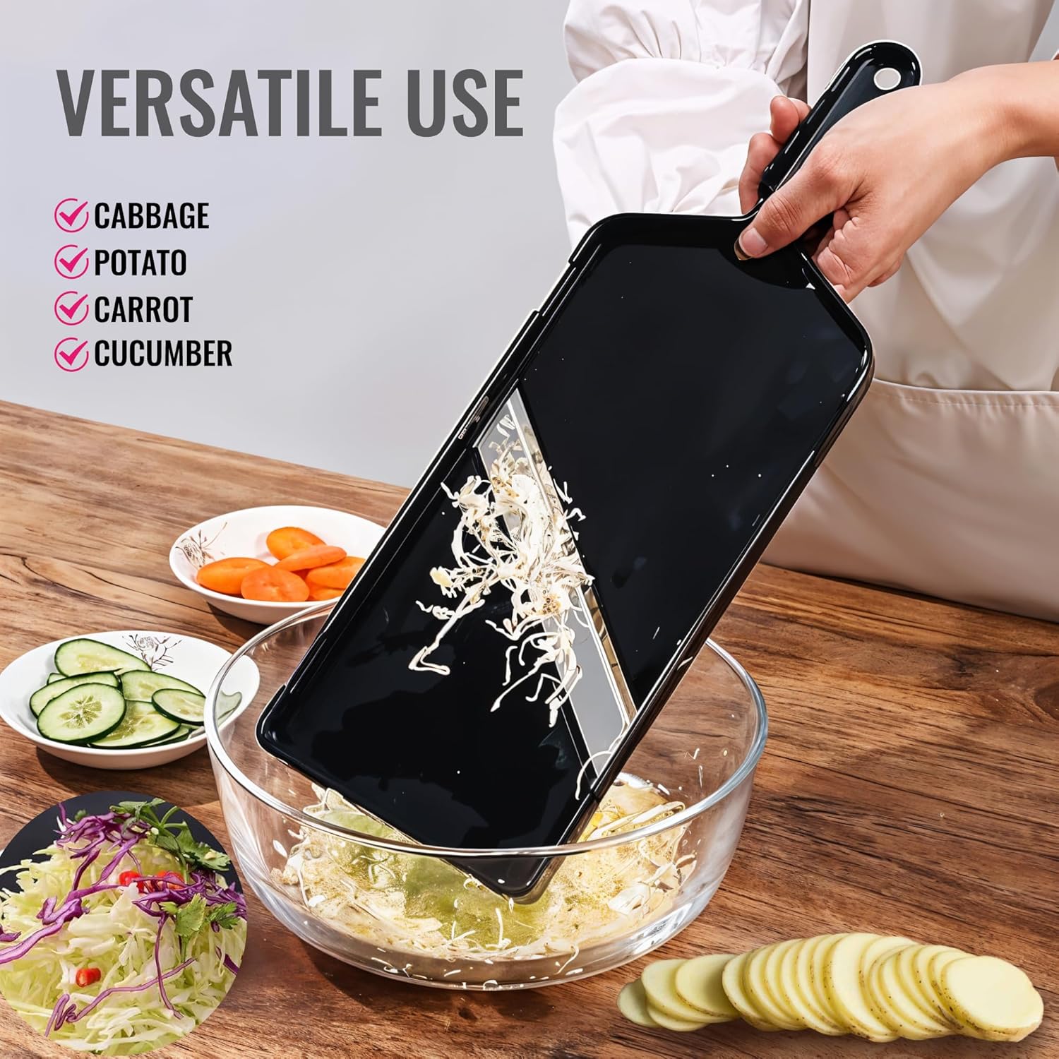 Smart Cabbage Slicer - Ultra-Thin Julienne Cutter with Japanese Stainless Steel Blade | 0.04 Inch Precision for Sauerkraut & Coleslaw