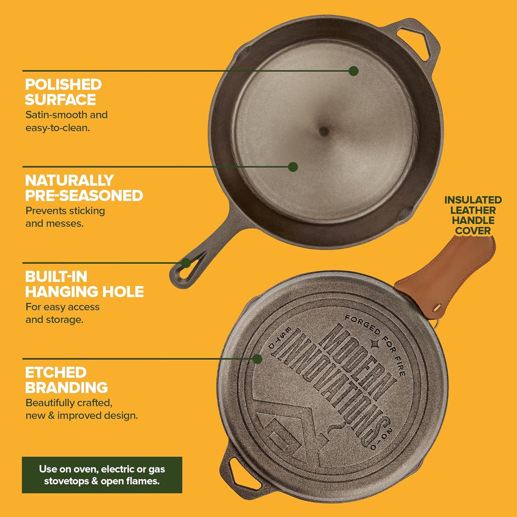Modern Innovations 10-Inch Cast Iron Skillet - Pre-Seasoned, Heavy-Duty Non-Stick Frying Pan for Versatile Cooking