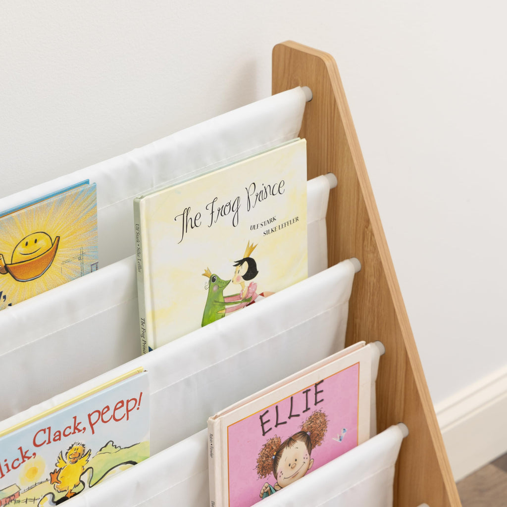 Humble Crew Kids Bookshelf, 6-Tier Front-Facing Book Display Organizer, Montessori Toddler Bookcase for Playroom, Bedroom & Reading Corner, White/Natural Wood