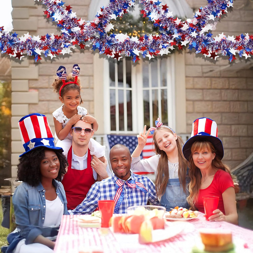 Skiennix 50Ft Glitter Tinsel Garland - Patriotic 4th of July Decorations for Indoor/Outdoor Use