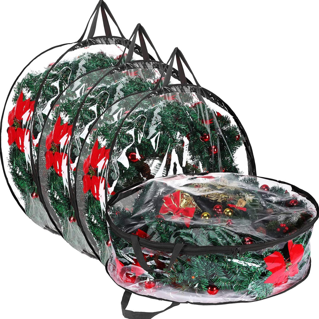 Shappy Christmas Wreath Storage Bag - 24-Inch Clear Container with Dual Zippers & Reinforced Handles | Black