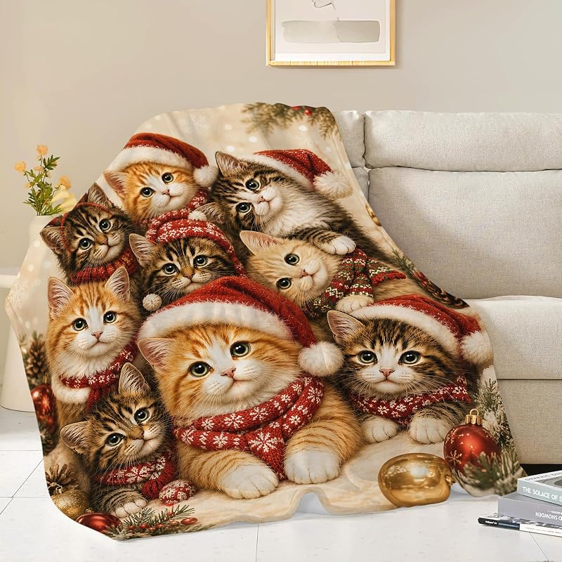 Christmas Cat Blanket 50x40 Cute Cats Throw - Kids Gift, Estused Variation: Cute Cat+50x40