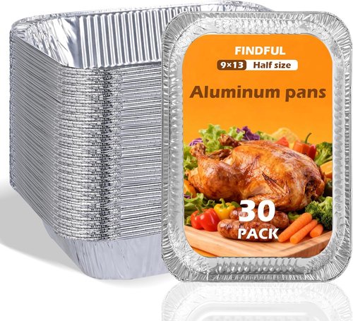 Findful Aluminum Pans - Heavy-Duty 9x13 Foil Pans (30 Pack) for Cooking, Baking & Storing Food - Leak-Proof & Oven-Safe