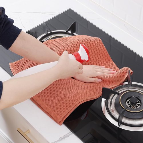 Homaxy 100% Cotton Waffle Weave Dish Towels - Ultra Soft & Absorbent Quick Drying | 13 x 28 Inches, 12-Pack, Coral