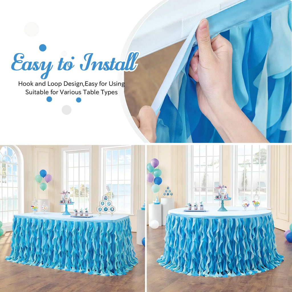 leegleri 14ft Tutu Table Skirt for 6/8ft Rectangle or Round Tables-Under The Sea Ocean Blue Baby Shark Themed Tutu Table Skirt for Baby Shower, Birthday Party,Gender Reveal