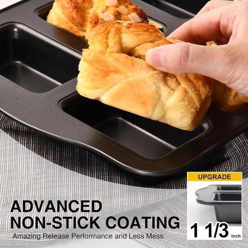 HONGBAKE Mini Loaf Baking Pans - 2 Pack Nonstick 8-Cavity Cornbread & Banana Bread Set | Dark Grey
