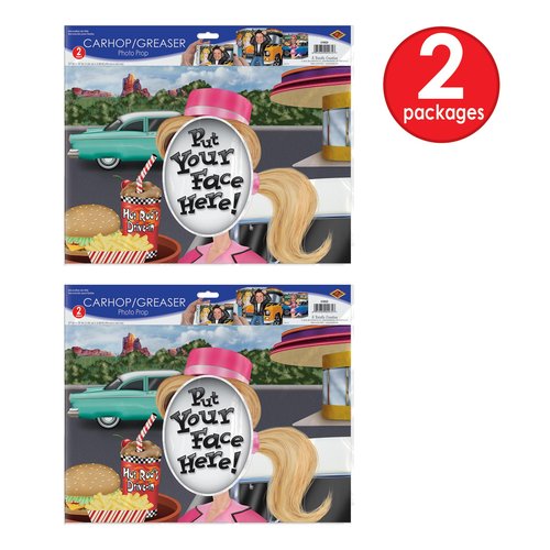 Beistle Car Hop Greaser Photo Prop Cutouts; 3' 1" x 25", 2/Pack (57852)