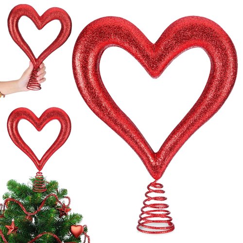 Relaxgiant 11.8 Inch Valentine Glitter Heart Tree Topper Valentines Red Foam Heart Tree Topper for Treetop Large Red Romantic Decorations for Home Wedding Holiday Party Supplies Gift