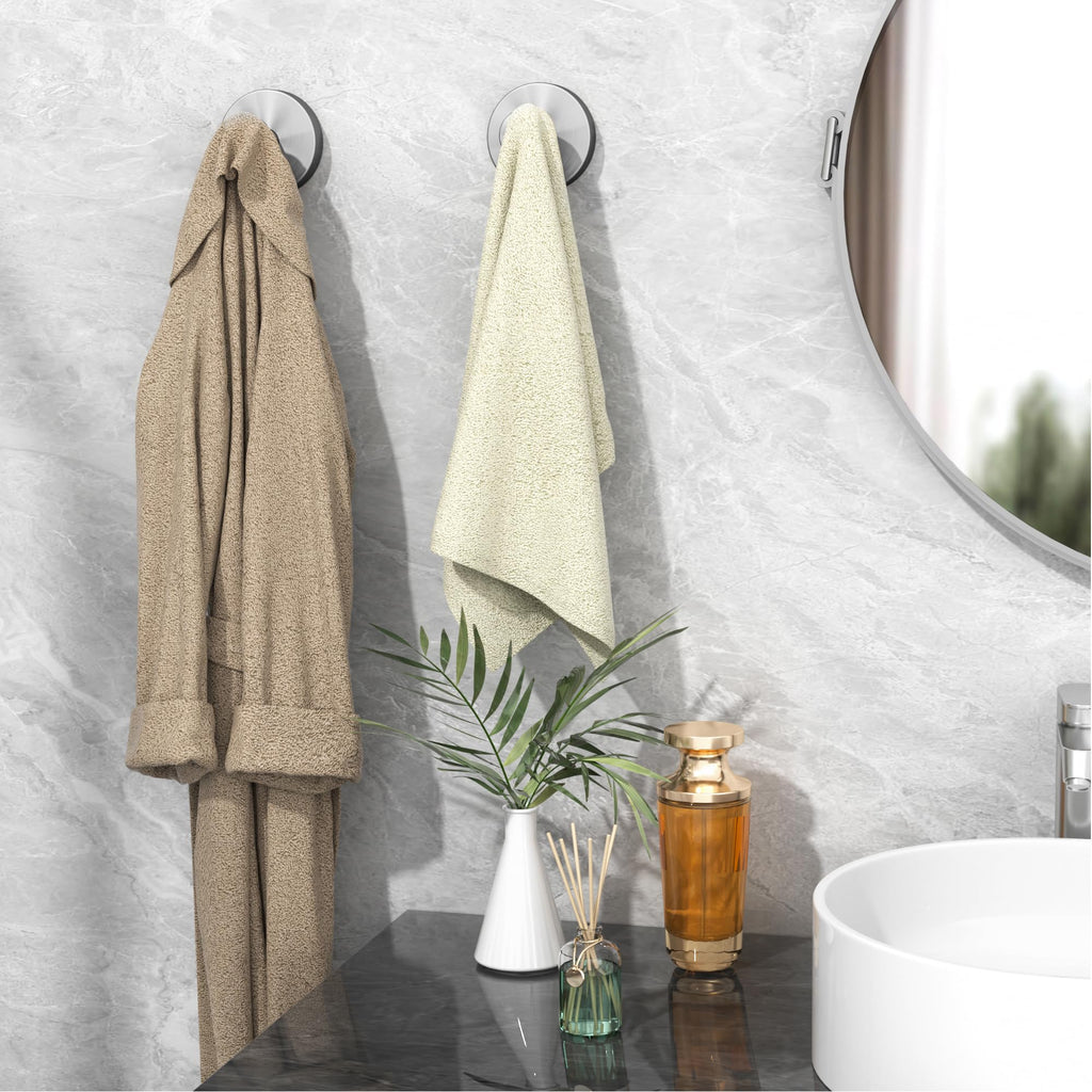 Ninth Five Suction Cup Hooks for Shower, Bathroom Wall Door Hooks for Towels, Robes, Loofahs Hanging, Removable Suction Towel Hook for Tile Glass Mirror, No Drill(4 Pack, Silver)