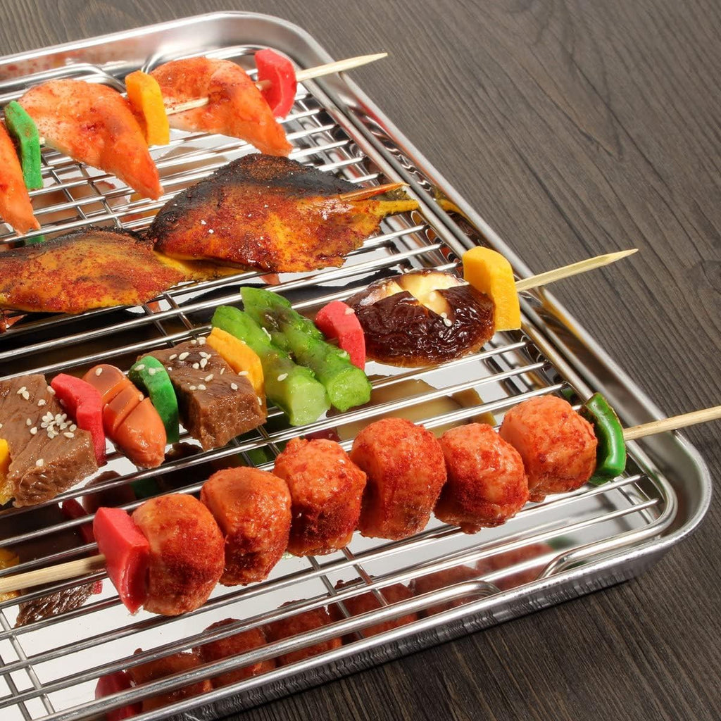 Wildone Baking Sheet & Rack Set - Stainless Steel Cookie Pan with Cooling Racks | 17.3 x 12.2 Inch, Non-Toxic & Easy Clean