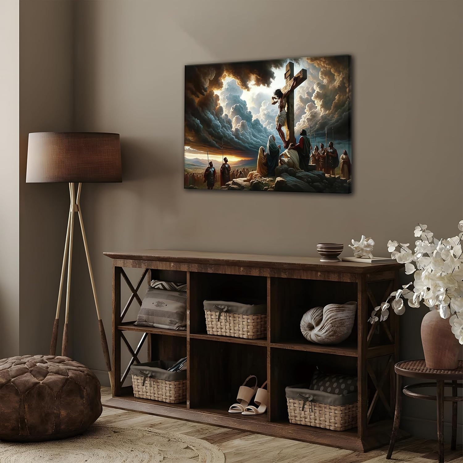 Yaneiro Framed Jesus Canvas Wall Art - Inspirational Good Friday Decor for Living Room | 12x16 Inch