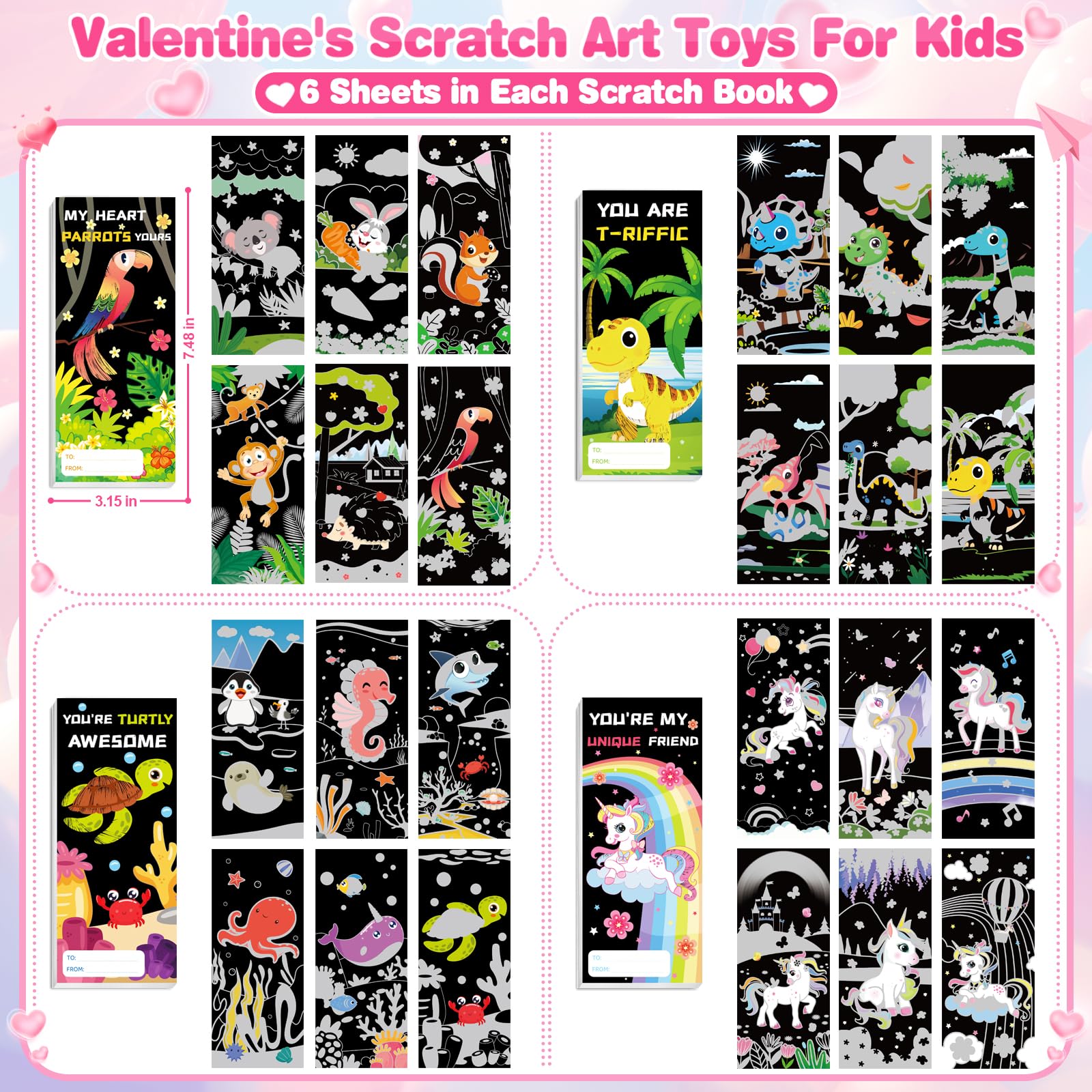 SpringFlower Valentines Day Cards Gift Classroom Exchange,24 Pack Scratch Art Books,Valentines Gift Classroom Exchange Prizes Party Favors Supply, Valentines Scratch Art Toys For Kids
