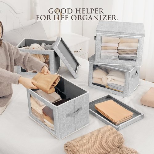 Homsorout Storage Bins - 6 Pack Large Fabric Storage Cubes with Lids & Handles for Organizing Clothes, Towels, Books
