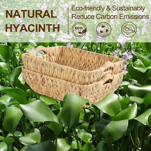 FairyHaus Wicker Baskets - Hand Woven Water Hyacinth Storage Baskets Set of 2 | Natural Organizing Solution, 14.96x10.04x4.73
