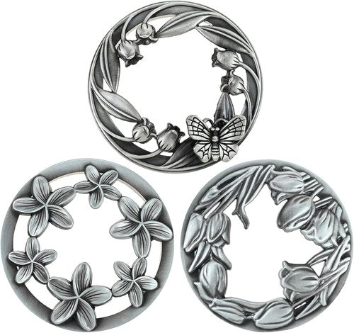 Floral Candle Toppers - Set of 3 Silver Metal Covers with Tulip, Bauhinia & 3D Butterfly Design | Fits 80mm Jars