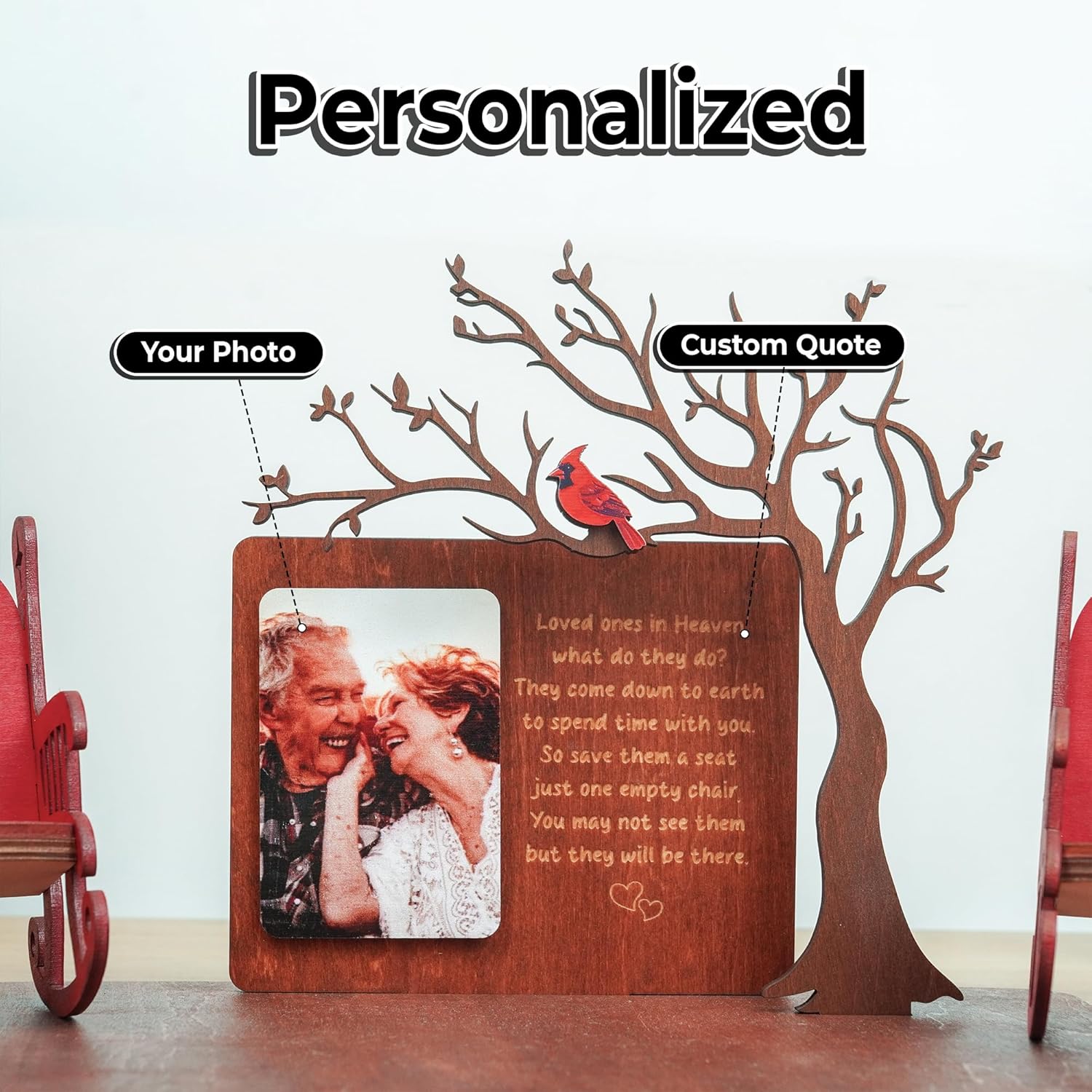 Cardinalis Memorial Candleholders - Personalized Rocking Chair Tribute for Loved Ones | Wooden Keepsake Decor