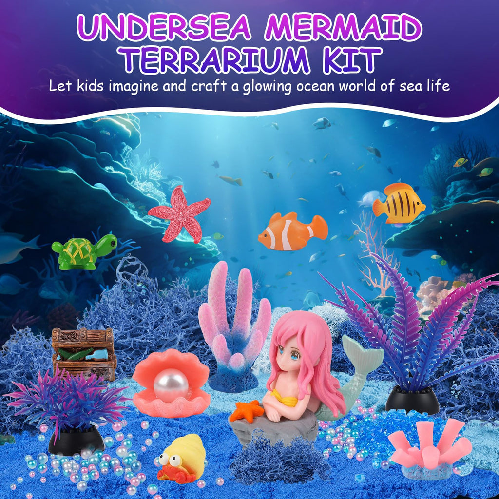 Mileonaim Mermaid Terrarium Kit for Kids - LED Night Light with Remote, DIY Arts and Crafts Birthday Gifts, Mermaid Gifts for Girls Ages 6-12