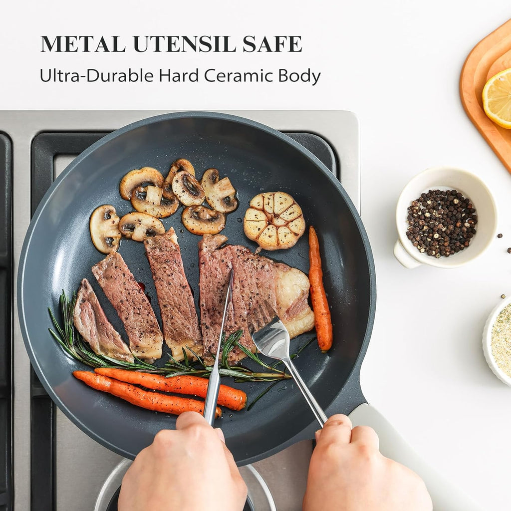 PRICUSIS Nonstick Ceramic Frying Pan - Healthy, Non-Toxic Skillet with Lid | 8-Inch Induction Compatible
