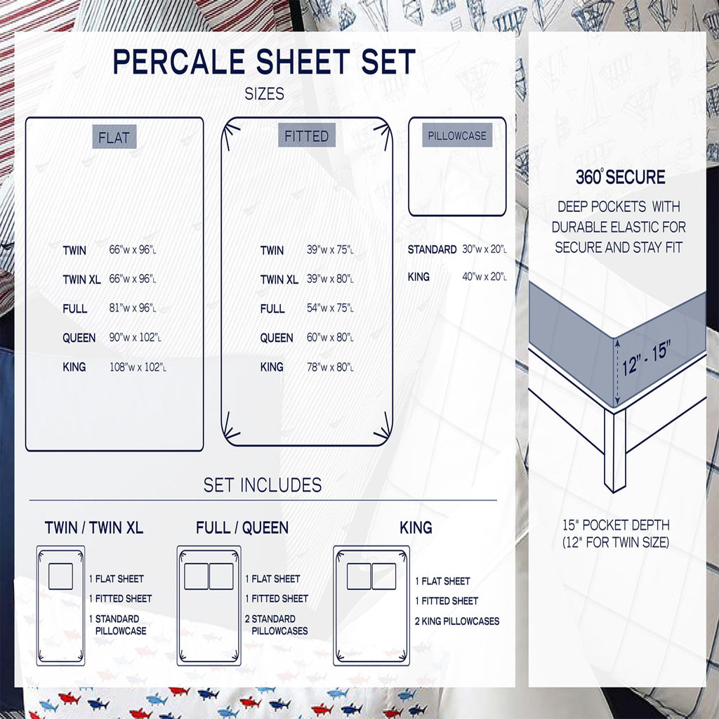 Nautica - King Sheet Set, Cotton Percale Bedding Set, Crisp & Cool, Lightweight & Breathable (White, King)