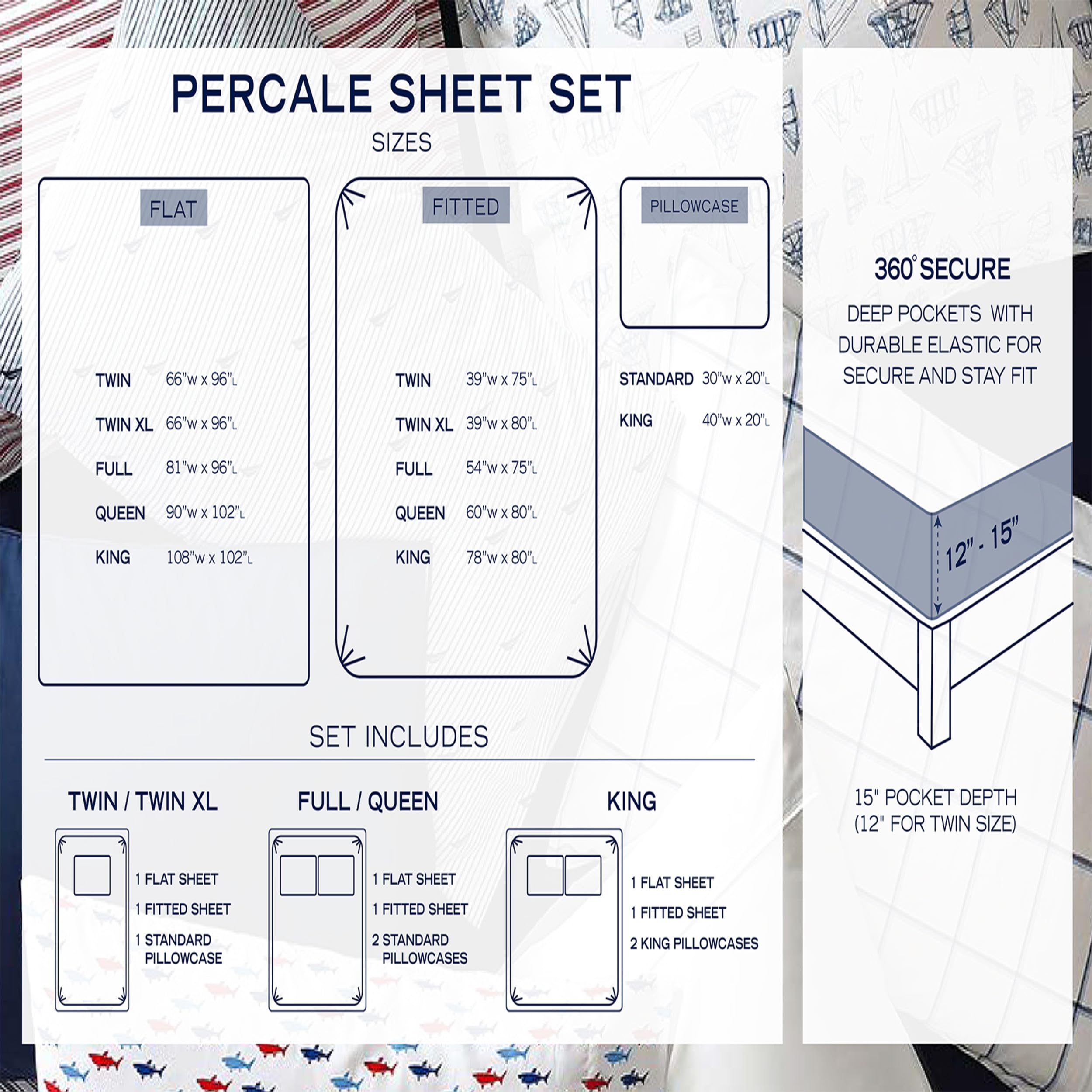 Nautica - King Sheet Set, Cotton Percale Bedding Set, Crisp & Cool, Lightweight & Breathable (White, King)