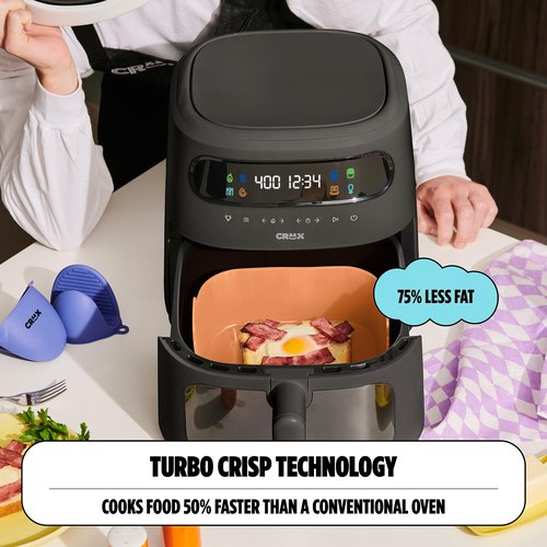 CRUX x Marshmello 8.0 QT Digital Air Fryer with TurboCrisp Technology, Touch Screen Temperature Control, Timer and Auto Shut-off, Fully Programmable, Silicone Liner Included, Black