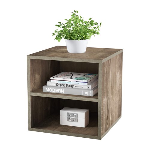 Stackable Cube End Table - Contemporary Minimalist Modular Accent Piece with 2 Shelves for Bedroom, Living Room, or Office by Lavish Home (Gray)