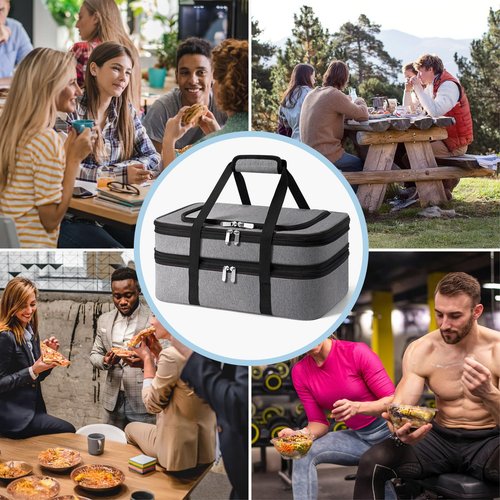 MIAOJIE Double Insulated Casserole Carrier - Portable Casserole Carriers for Hot or Cold Food Lunch Tote Warmer or Cooler Bag for Potluck Parties Picnic Cookouts, Fits 9" x 13" Baking Dish - Grey