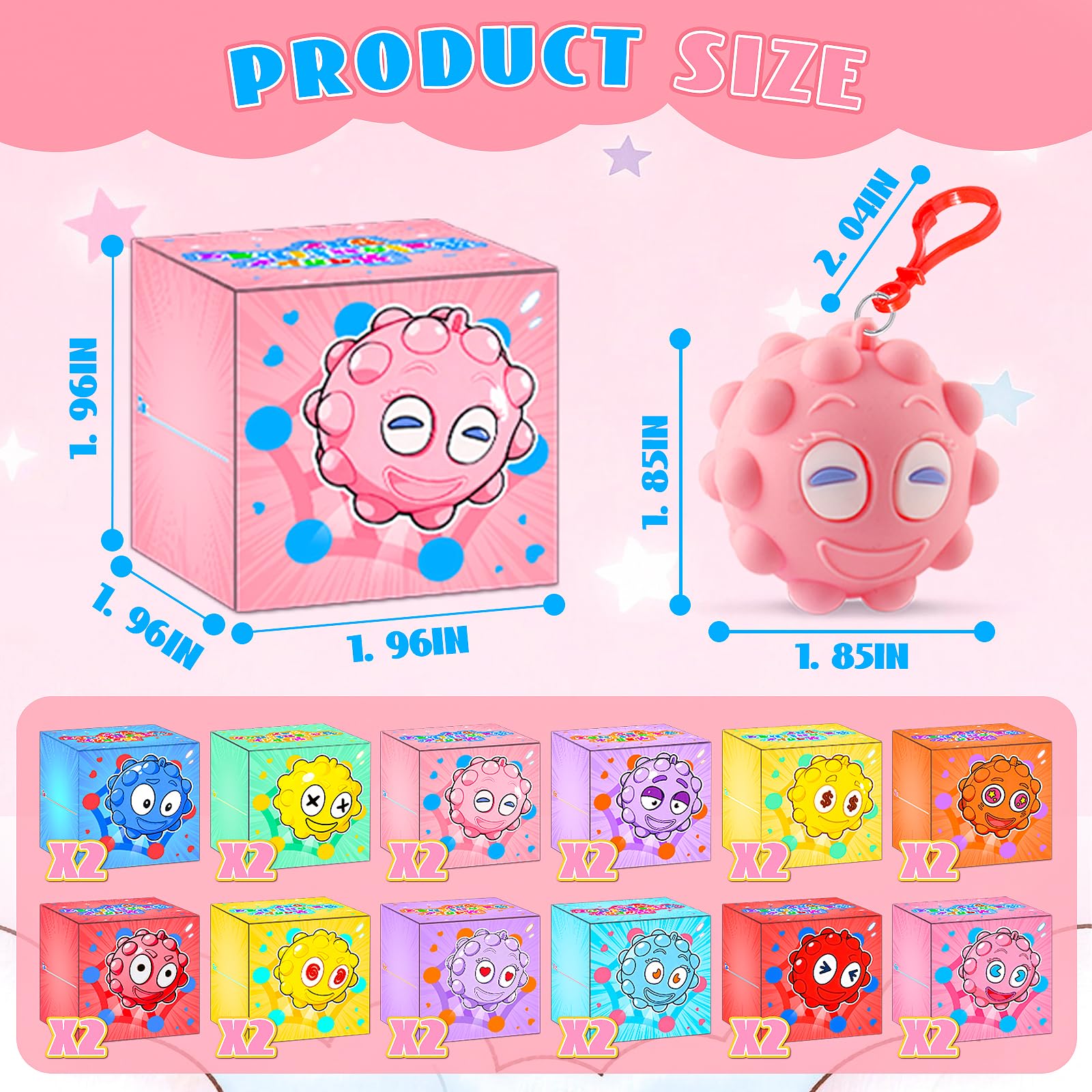 Valentines Day Gifts for Kids, 24 PACK Prefilled Valentines Box with 3D Pop Fidget Ball, Valentines Party Favors, Valentines for Class Boys Girls, Kids Valentines Day Gifts for School Classroom