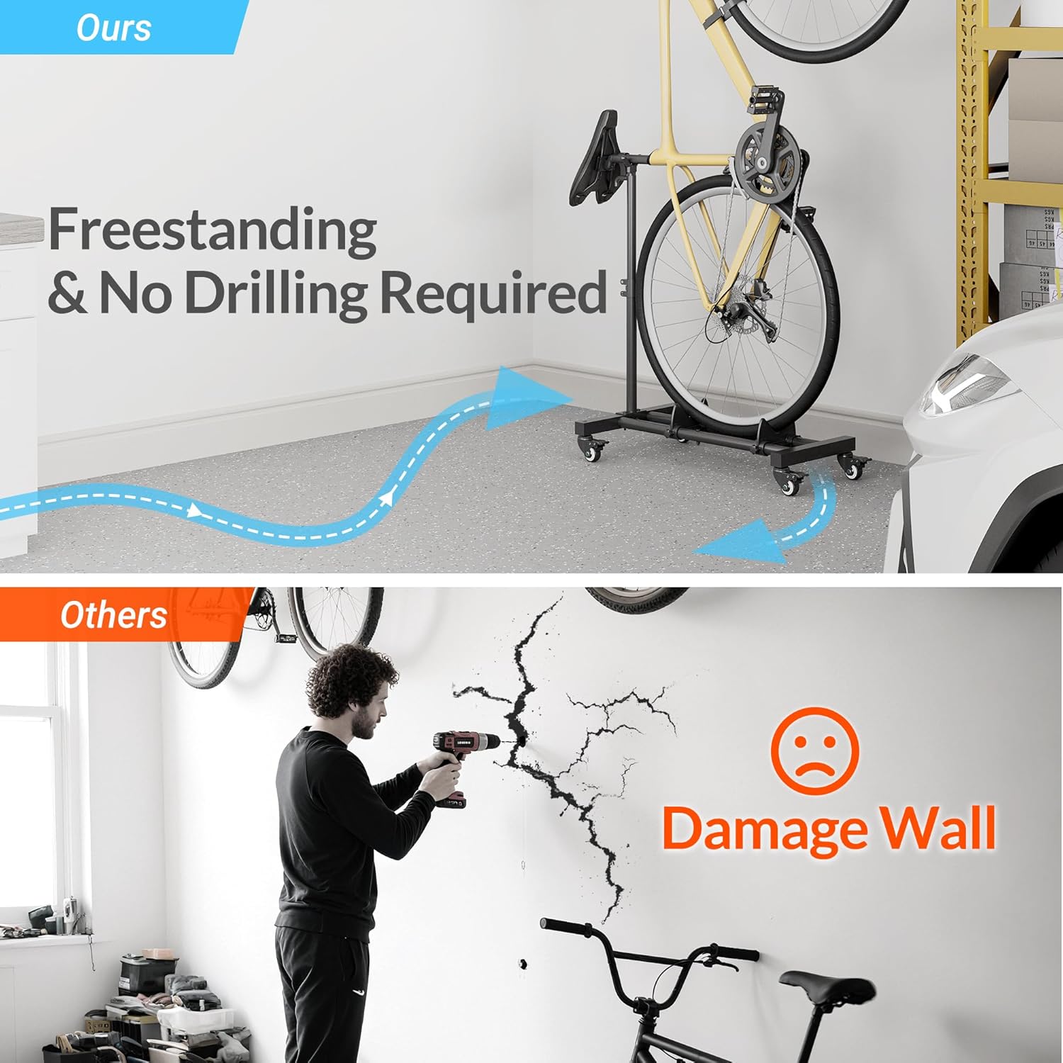 Sttoraboks Vertical Bike Stand - Freestanding Indoor Bicycle Rack with Adjustable Height for Wheels up to 29”