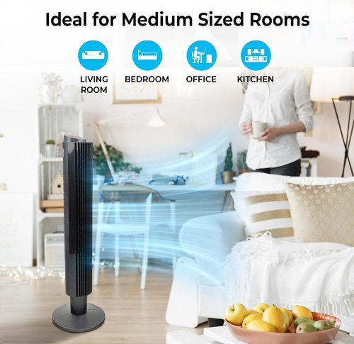 Comfort Zone Smart Wi-Fi Oscillating Tower Fan - Bladeless, 5 Speeds, Remote Control, 36-42" Height