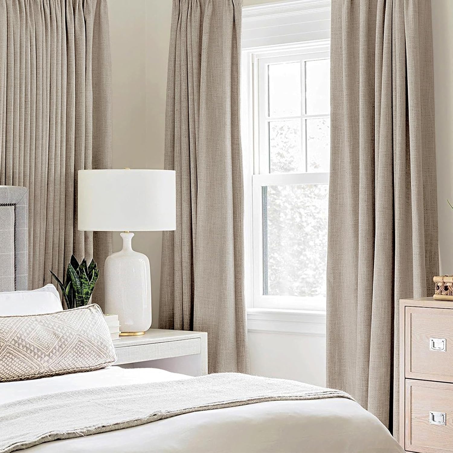 MIULEE 100% Blackout Linen Textured Curtains - Thermal Insulated Taupe Drapes | 52 x 108 Inch (2 Panels)