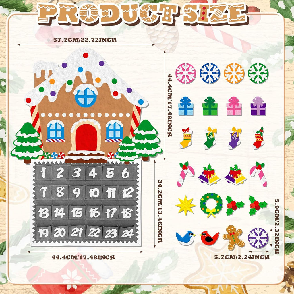 Watersay Christmas Gingerbread House Advent Calendar - 2ft Felt Countdown with 24 Pockets for Kids & Toddlers