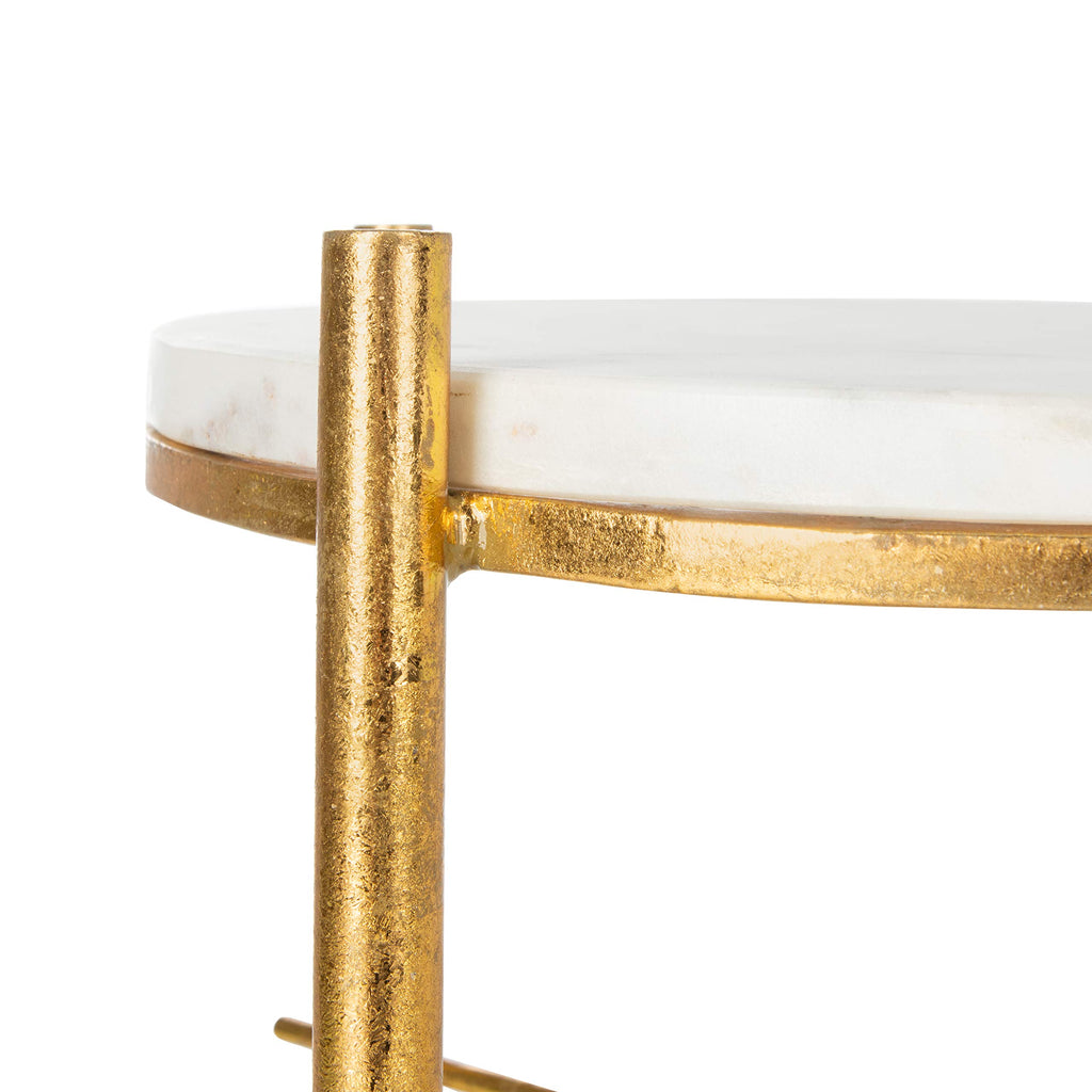 Safavieh Home Jenesis White Marble and Gold Round Accent Table