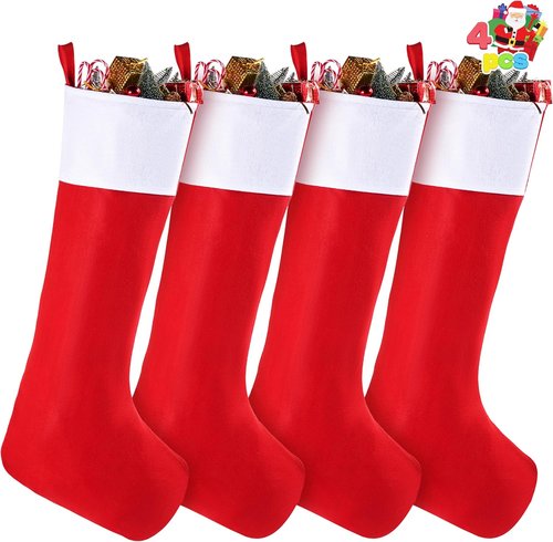 JOYIN Jumbo Christmas Stockings - 4 Pack 38" Red & White Felt Stockings for Holiday Decor