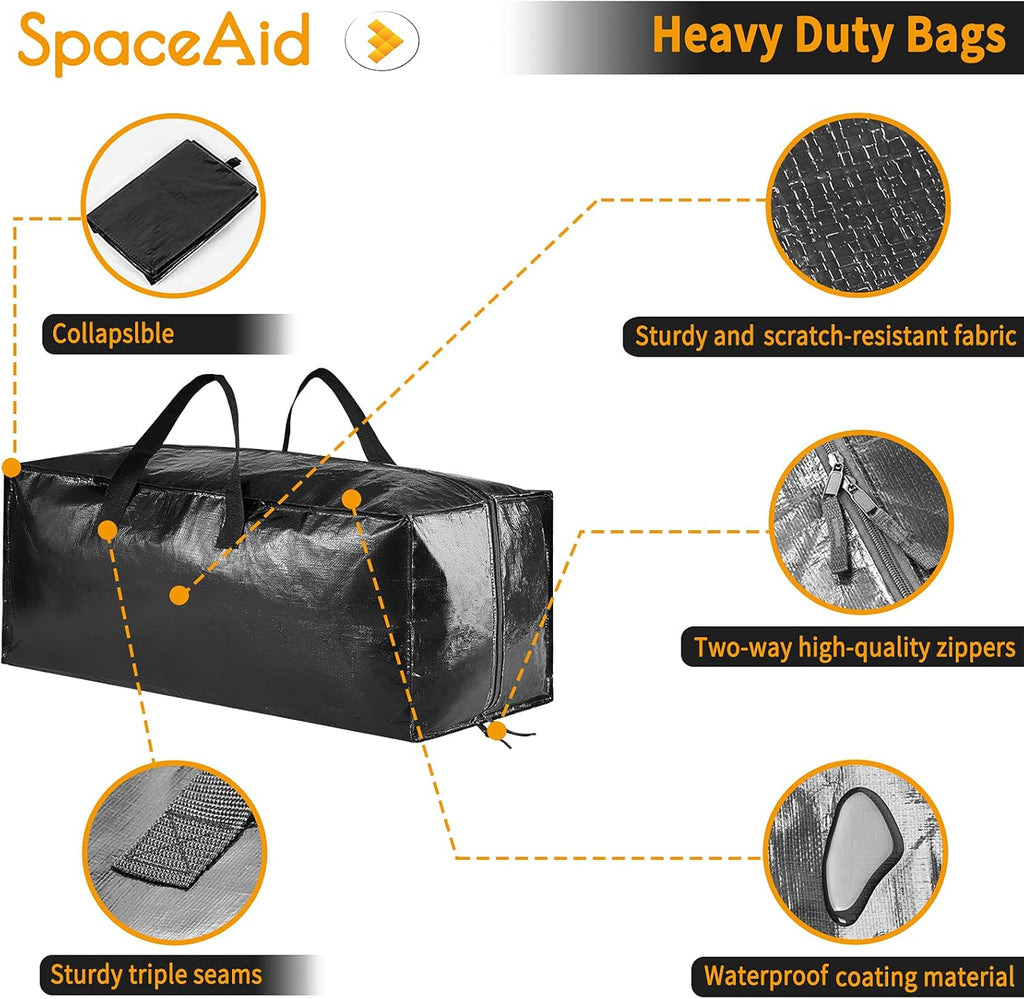 SpaceAid Heavy Duty Moving Bags - 8 Pack Large Storage Totes with Backpack Straps & Strong Handles | Black