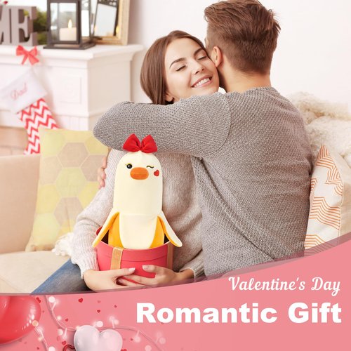 PEACH CAT Bow Banana Duck Plush Toy 12" Romantic plushies Hugging Plush Pillow Sweet Duck Stuffed Animal Gifts for Girlfriend Kids Yellow