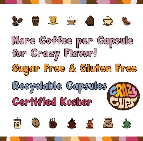 Crazy Cups Decaf Chocolate Coffee Pods, 72 Count Variety Pack, Dark Roast, Compatible with Keurig K Cup Machines, Vegan, Gluten Free, Kosher Certified