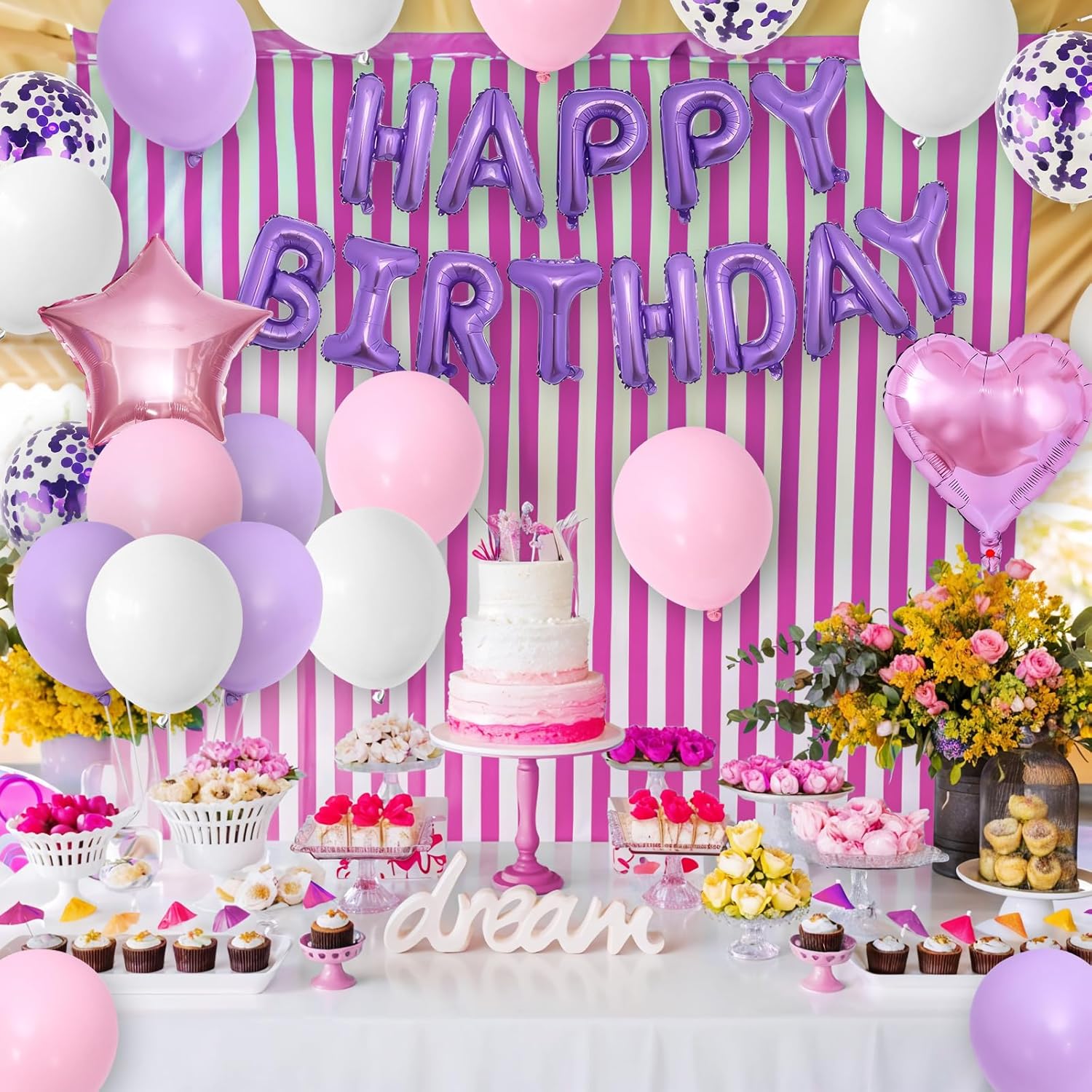 Regine Switzerland Pink & Purple Birthday Decorations - Balloons & Banner Set for Girls & Kids