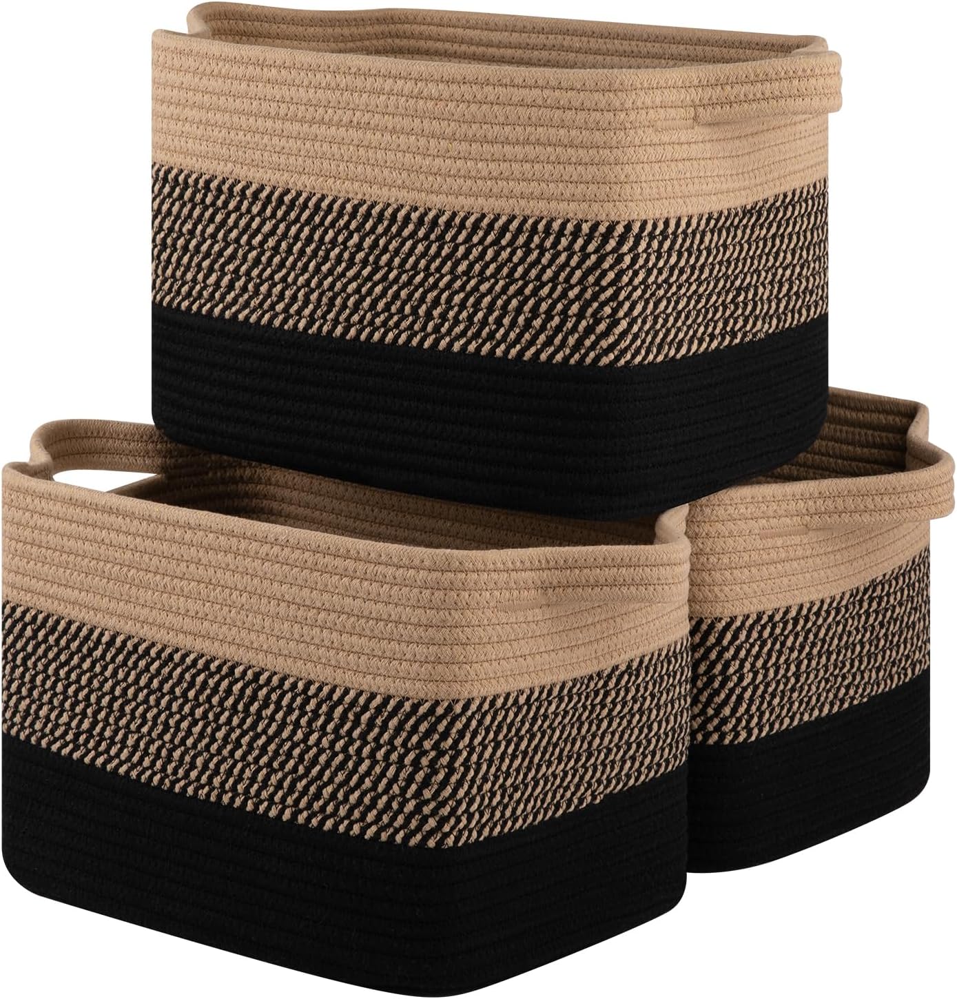 OIASKET Storage Basket - Woven Organizing Bins for Toys, Books & Nursery | Pack of 3 (Black & Brown, 13"x9.85"x8.7")