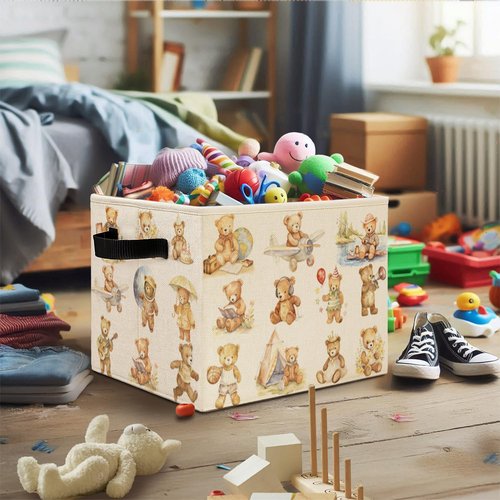 Elefeltclave Teddy Bear Sports Nursery Theme Storage Bins,Baby Bear Collapsible Storage Basket Organizer for Toddler Kids Bedroom Playroom Nursery Bathroom Clothes Toys Books, Toybox for Girls