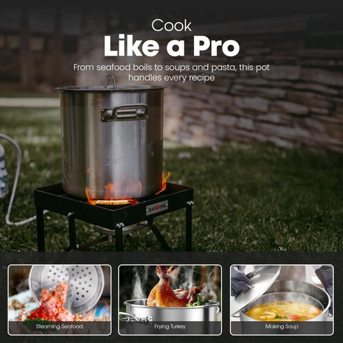 GasOne Stainless Steel Stockpot – 20qt Stock Pot with Lid and Capsule Tri-Ply Bottom – Heavy-Duty Cooking Pot for Beer Brewing, Soup, Seafood Boil – Reinforced Rim Stainless Steel Soup Pot