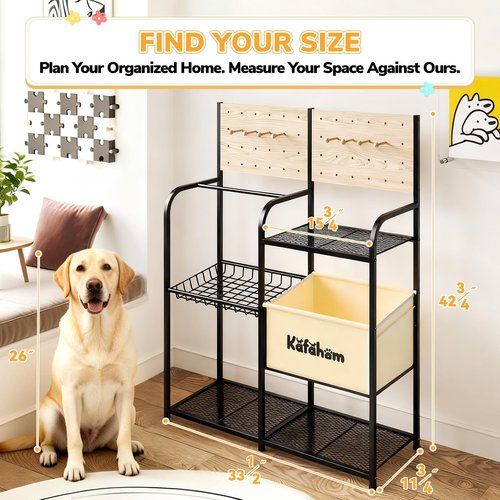 KAFAHOM Dog Toy Basket with Pegboard, Dogs Toy Bin with Storage Organizer, All-in-One Dog Stuff Box & Essential Holder, Perfect Basket for Dog Toys in Living Room, Great Gifts for Pet Lovers, Black