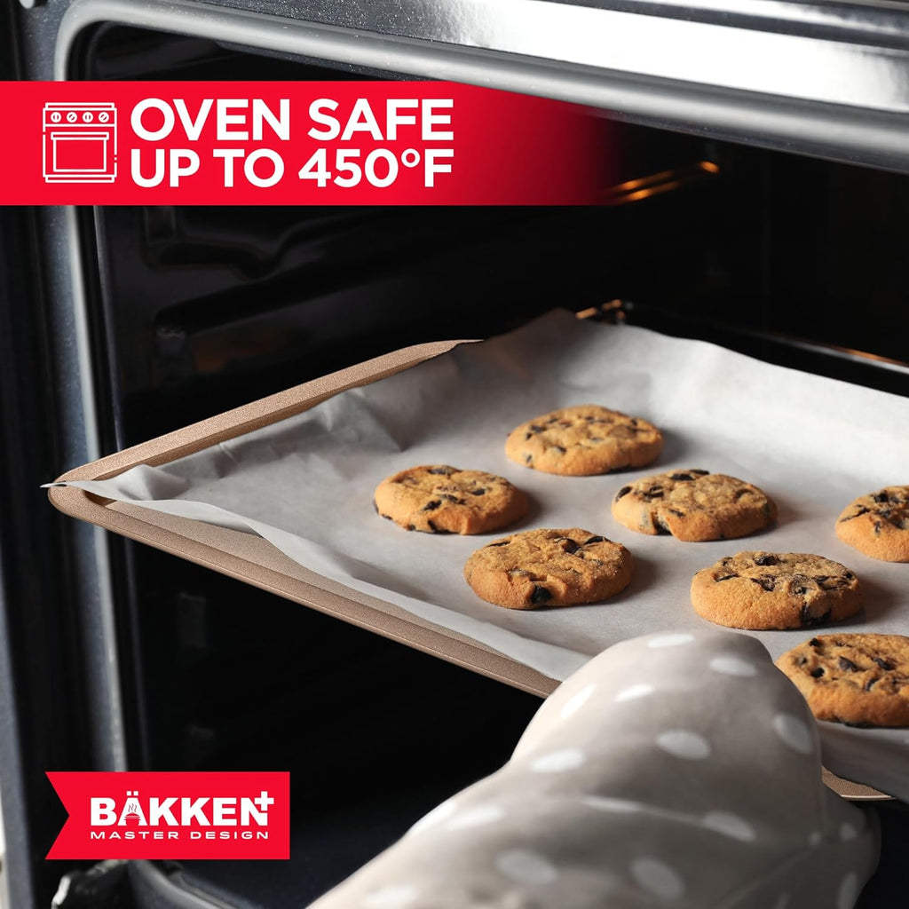 BAKKEN 3-Piece Nonstick Baking Pan Set - Small, Medium & Large Oven Safe Trays, Space-Saving Design, Brown