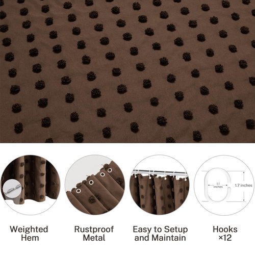 Siiluminisoy Brown Boho Farmhouse Shower Curtain Woven Fabric Shower Curtain, 72 x 72 Pleat Floral Puffs Tufted Textured Modern Farmhouse Minimalist Shower Curtain Set for Bathroom