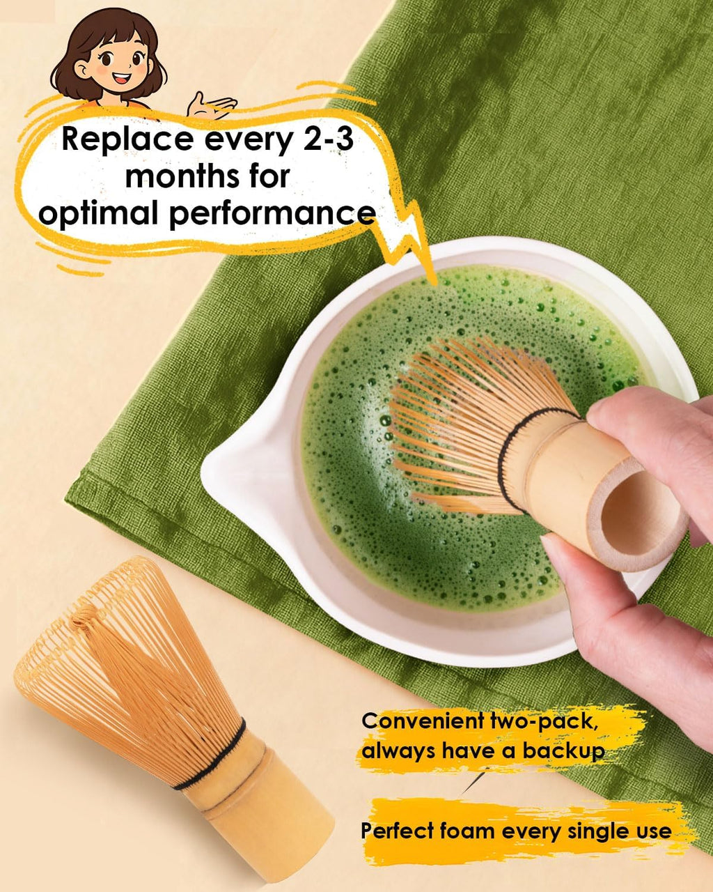 Matcha Whisk | 2-Pack Bamboo Chasen Set - Handcrafted 100-Prong Stirrer for Authentic Tea Preparation