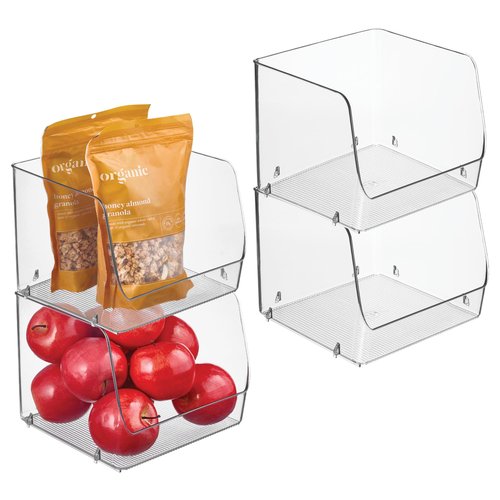 iDesign Stackable Clear Open Front Storage Bin, Easy Access Organizer for Kitchen, Pantry or Cabinet, 4-Pack